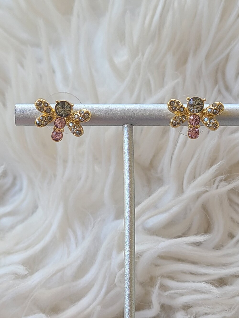 Swarovski Dragonfly Stud Earrings W/ Pink & Blue Crystals-Excellent Condition